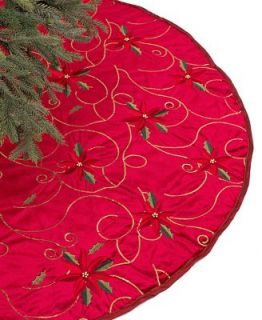 Holiday Lane Red 48 Poinsettia Embroidered Christmas Tree Skirt   Holiday Lane