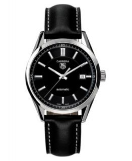 TAG Heuer Mens Swiss Automatic Carrera Calibre 5 Black Leather Strap Watch 39mm WAR211A.FC6180   Watches   Jewelry & Watches