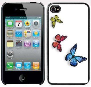 Apple iPhone 4 4S 4G Black 4B196 Hard Back Case Cover Color Green Red Blue Butterflies Cell Phones & Accessories