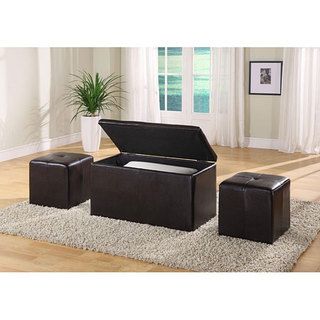 Synthetic Leather Chocolate Storage bench with 2 Ottomans Domusindo Benches