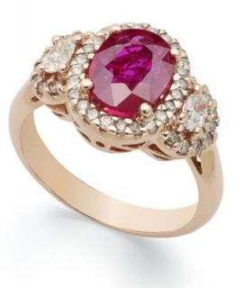 14k Rose Gold Ring, Ruby (1 1/2 ct. t.w.) and Diamond (1/2 ct. t.w.) Oval Ring   Rings   Jewelry & Watches