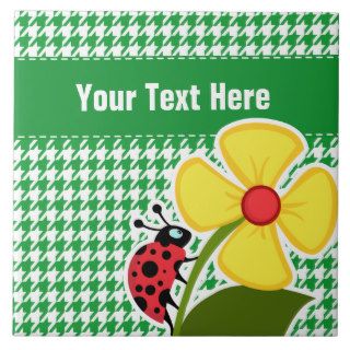 Ladybug on Kelly Green Houndstooth Tile
