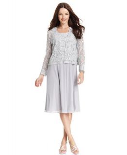 Jessica Howard Petite Dress and Jacket, Sleeveless Lace Sequined   Dresses   Women