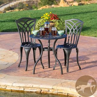 Christopher Knight Home Sanders 3 piece Black and Sand Cast Aluminum Outdoor Bistro Set Christopher Knight Home Bistro Sets