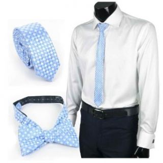 Landisun 1B192 Light Blue Plaids Checks Silk Tie Combo Sinnky Tie+Bow Tie at  Men�s Clothing store