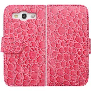 Bfun Hot Pink Crocodile Card Slot Money Pocket Wallet Leather Cover Case For Samsung Galaxy S3 i9300 Cell Phones & Accessories