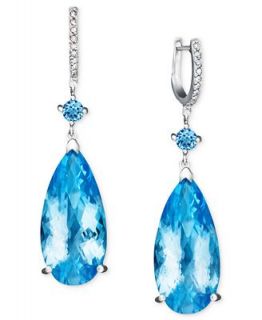 Sterling Silver Earrings, Blue Topaz (38 ct. t.w.) and Diamond Accent Drop   Earrings   Jewelry & Watches