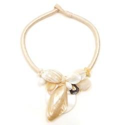Ivory Satin Natural Shell Cluster Toggle Necklace (Philippines) Necklaces