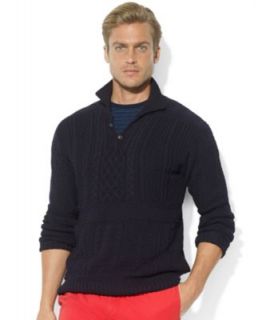 Polo Ralph Lauren Big and Tall Sweater, Buttoned Mock Neck Aran Knit Italian Cotton Pullover   Sweaters   Men