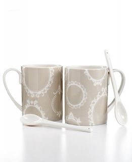 Martha Stewart Collection Set of 2 Grey Picture Perfect Mugs with Spoons   Casual Dinnerware   Dining & Entertaining