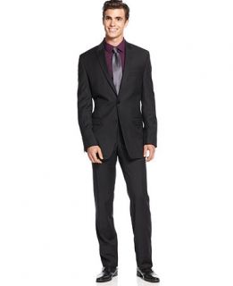 Calvin Klein Suit, Black Tonal Stripe Peak Lapel Slim Fit   Suits & Suit Separates   Men