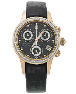 Bulova Accutron Womens Swiss Chronograph Masella Diamond Accent Black Leather Strap Watch 31mm 65R150   Watches   Jewelry & Watches