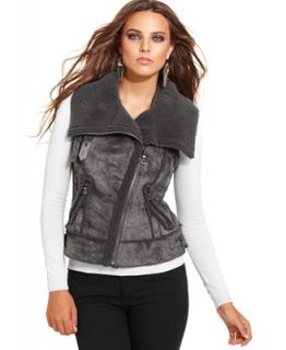 GUESS Vest, Sleeveless Faux Fur Motorcycle   Jackets & Blazers   Women