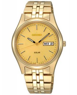 Seiko Watch, Mens Solar Champagne Gold Tone Bracelet 37mm SNE036   Watches   Jewelry & Watches