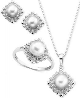 Pearl Jewelry Set, Sterling Silver Cultured Freshwater Pearl Love Knot Stud Earrings and Pendant Set   Jewelry & Watches