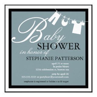 Elegant Baby Shower Clothes Line Blue Invitation