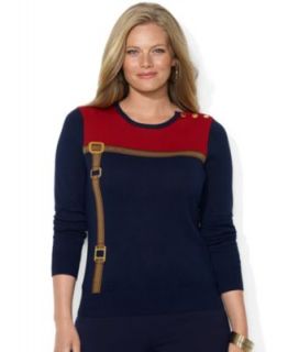 Lauren Ralph Lauren Plus Size Long Sleeve Leather Trim Wool Sweater   Sweaters   Plus Sizes