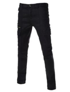 (WJ185C) TheLees Slim Straight Low Rise Stretchy Washing Cargo Jeans BLACK at  Mens Clothing store