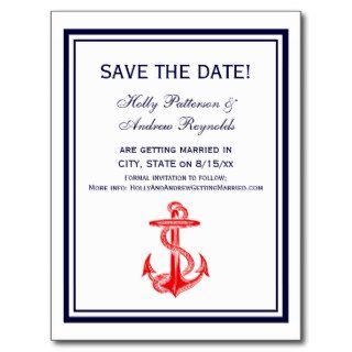Nautical Red Anchor Navy Framed 2V Save the Date Post Cards