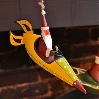 santa riding yellow rocket xmas decoration by london garden trading