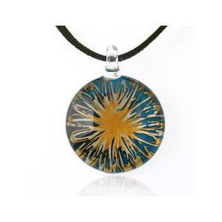 Chuvora Blue and Yellow Flower Murano Glass and Black Cord Necklace Fashion Necklaces