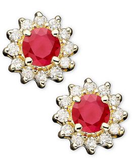 Royalty Inspired by EFFY Ruby (5/8 ct. tw.) and Diamond (1/4 ct. tw.) Stud Earrings in 14k Gold   Earrings   Jewelry & Watches