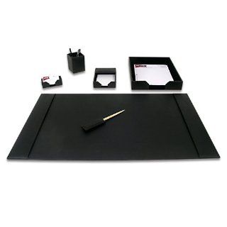Dacasso Black Bonded Leather 6 Piece Desk Set   Office Desk Pads And Blotters