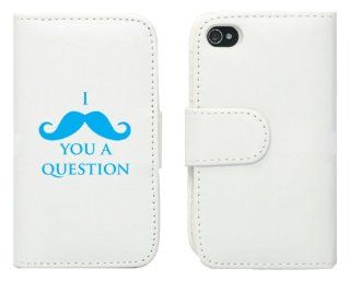 White Apple iPhone 5 5S 5LP177 Leather Wallet Case Cover Light Blue I Mustache You A Question Cell Phones & Accessories