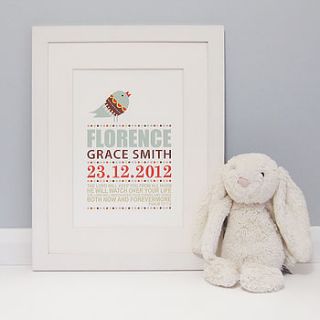personalised christening print by milly bee