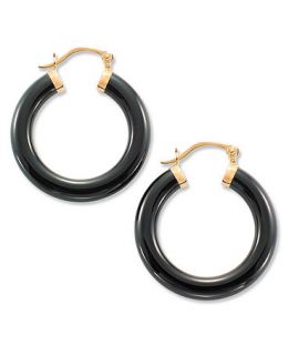 10k Gold Earrings, Onyx Hoop Earrings (5mm x 30mm)   Earrings   Jewelry & Watches