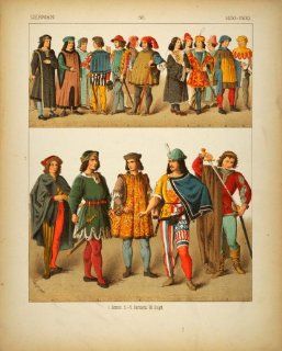 1882 Costume German Medieval Senator Nobles Men Knight   Original Chromolithograph   Lithographic Prints