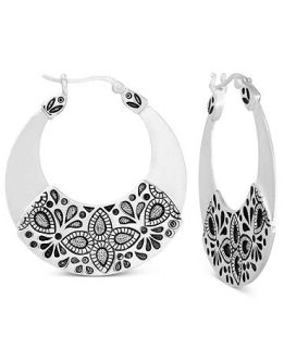 Earrings, Sterling Silver Floral Hoop Earrings   Earrings   Jewelry & Watches