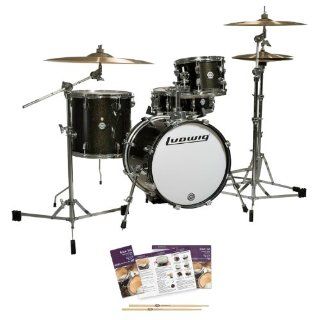 Ludwig Breakbeats by Questlove Black Sparkle 4 Piece Shell Pack (LC179X016) with Drum Set Survival Guide & 5a Drumsticks Musical Instruments