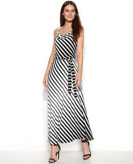 Calvin Klein Belted Striped Maxi Dress   Dresses   Women