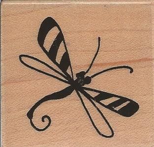 Mod Stripes Dragonfly Wood Mounted Rubber Stamp (C174)