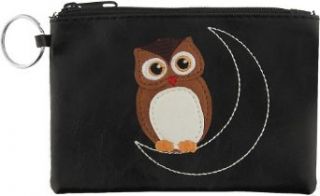 Lavishy Cute Owl Bird on Crescent Moon Key Ring Black Coin Purse ID Holder Owl Business Card Holder
