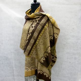Dark Chocolate Fashion Scarf with Golden Floral Tapesty Scarves & Wraps