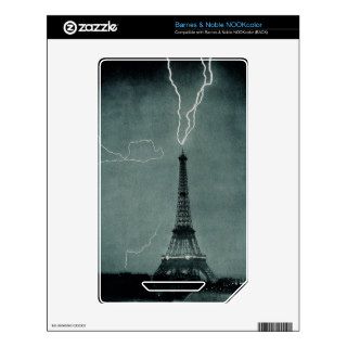 Lightning Strikes Eiffel Tower Vintage Photograph Skins For The NOOK Color
