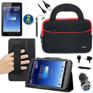 BIRUGEAR 8 Item Essential Accessories Bundle Kit for Asus MeMO Pad HD 7 ME173X   7 inch Android Tablet    Black SlimBook Faux Leather Folio Stand Case included Computers & Accessories
