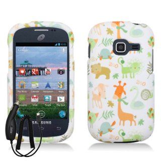 SAMSUNG GALAXY CENTURA S738C DISCOVER S730G COLORFUL ANIMALS WHITE COVER SNAP ON HARD CASE + FREE CAR CHARGER from [ACCESSORY ARENA] Cell Phones & Accessories