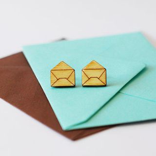 wooden envelope stud earrings by press send