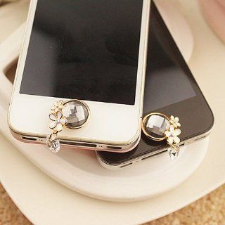 Home Button Sticker   White Flower with charm Bling Rhinestone for iPhone iPad iPod Cell Phones & Accessories