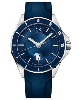 Calvin Klein Watch, Mens Swiss Play Blue Rubber Strap 45mm K2W21TZX   Watches   Jewelry & Watches