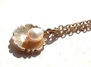 engraved petal necklace with freshwater pearl by kirsty taylor jewellery