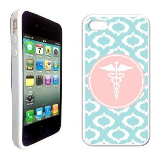 Nurse Symbol Aqua Ikat Cute Hipster White Silicon Bumper iPhone 4 Case Fits iPhone 4 & iPhone 4S Cell Phones & Accessories