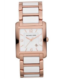 Michael Kors Womens Frenchy White Acetate and Rose Gold Tone Stainless Steel Bracelet Watch 29x26mm MK4274   Watches   Jewelry & Watches