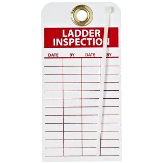 NMC RPT168G "LADDER INSPECTION" Accident Prevention Tag with Brass Grommet, Unrippable Vinyl, 3" Length, 6" Height, Red on White (Pack of 25) Lockout Tagout Locks And Tags