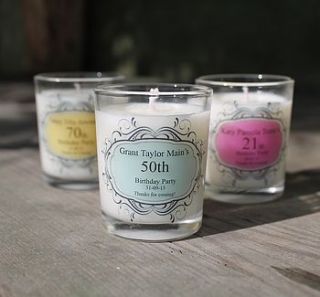 birthday party personalised candle favours by hearth & heritage scented candles