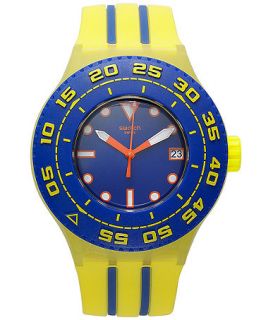 Swatch Watch, Unisex Swiss Playero Yellow and Blue Silicone Strap 44mm SUUJ400   Watches   Jewelry & Watches
