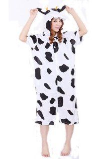 Cute Adult Cow Halloween Costume Ladygirl One Piece Sleepwear Summer Animal Onesie Pajamas Cotton Hooded (M(For Height 160 168cm))  Beauty Products  Beauty